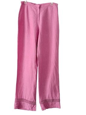 100% Linen Wide Leg Flat Front Pink Pants Size 8